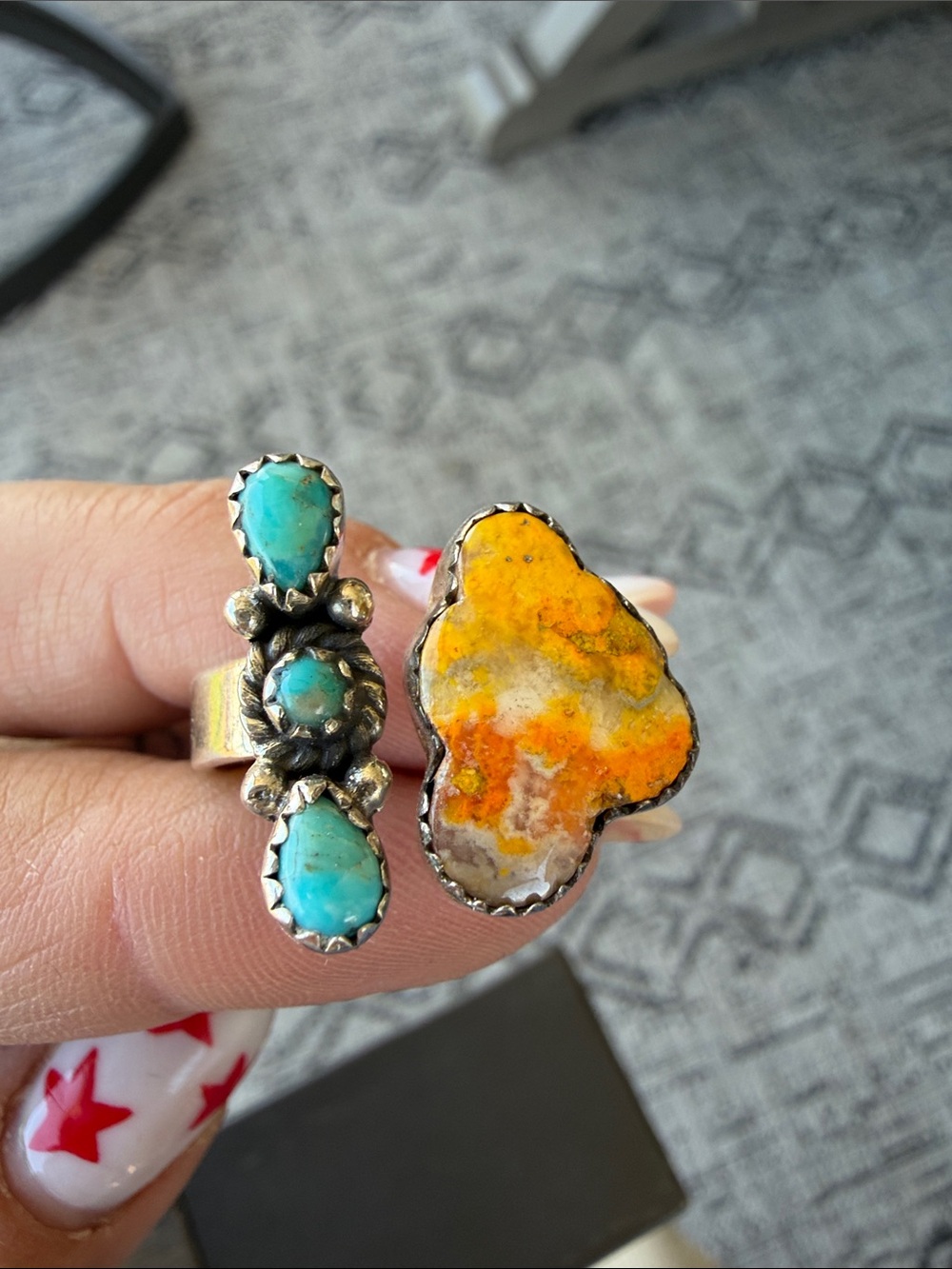 Orange Mojave & Turquoise Bypass Ring - Picture 2 of 3